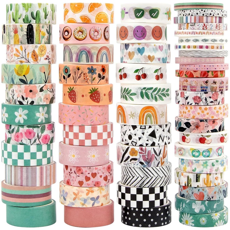 Mooker 55 Rolls Holiday Washi Tape Set - Decorative Tape Seasonal Bohemian Colored Tape, Cute Washi Tapes for Journaling Supplies, Scrapbooking Supplies kit, Summer Scrapbook Supplies - Image 1